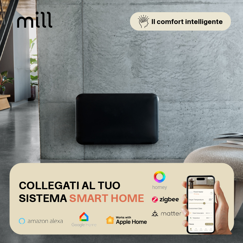 Termoconvettore a Parete Mill Invisible 700W Black - GEN 4 - immagine 5