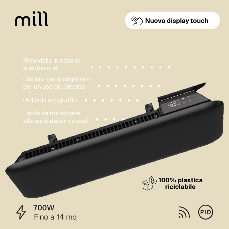 Termoconvettore a Parete Mill Invisible 700W Black - GEN 4 - immagine 6
